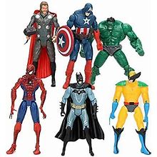 Superhero Adventures Ultimate Super Hero Set, 6 Collectible Action Figures Batman, Superman, Hulk, Thor, Ironman, Captain America PVC Figure Toy Dolls Action Figure