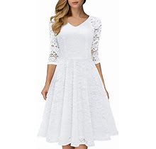 Dressystar Longsleeve Aline Lace Bridesmaid Dress Midi For Wedding Formal Party M White, White2, Medium