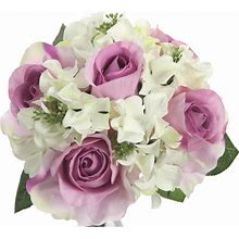 9 Stems Artificial Rose And Hydrangea Mixed Bouquet, Lavender/Cream, Artificial Flowers, By Admired By Nature