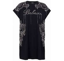 Balmain - Black Balmain Signature Embroidered Chains T-Shirt Dress For Women - Size 40 FR - 24S
