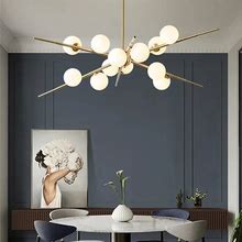 Modern 12-Light Glass Globe Sputnik Chandelier In Brass For Living Room And Bedroom