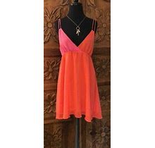 NWT S Coral Pink SUN DRESS Chiffon EMPIRE Spaghetti Strap Orange Coverup H81 A