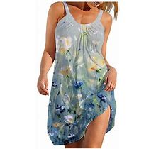 Jggspwm Women V Neck Floral Dress 50% Off Discount Tank Sleeveless Dresses For Regular Fit Dress Paisley Sundress Blue M