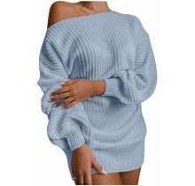 Yoodem Dresses Women Holiday Dresses For Women Ladies Casual Sweater Dress Strapless Long-Sleeved Loose Strap Mid-Length Dress Party Dresses For Women