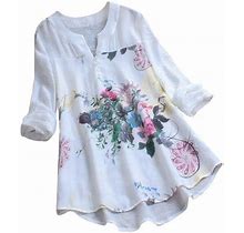 Women Vintage V-Neck Floral Printing Patch Long Sleeves Top T-Shirt Blouse Running Shirts Tee Shirt Women Graphic Long Sleeves Women Tall Women's Shir