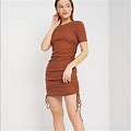 Zara Women's Copper Brown Ruched Side Tie Mini Dress Bodycon Size