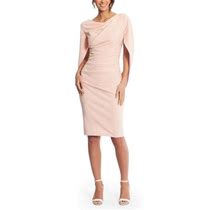 Betsy & Adam Cape Sleeve Crepe Sheath Dress In Blush At Nordstrom, Size 12