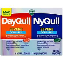 Vicks Dayquil Nyquil Severe Cough, Cold & Flu Relief Liquicaps, 24 Ea By Myotcstore