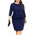 Pinup Fashion Womens Plus Size Peplum Dress 3/4 Sleeve Formal Work Business Knee Length Bodycon Pencil Dresses
