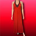 A.N.A Dresses | A.N.A. Women's Dress Halter Spicy Red Embellished Stretch Beaded Knit Maxi Long | Color: Orange/Red | Size: L