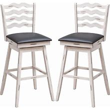 COSTWAY Bar Stools Set Of 2, 29" 360° Swivel Bar Height Chairs With Rubber Wood Frame, Cushioned Seat, Ergonomic Backrest & Footrest, Wooden