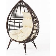 GDF Studio Dermot Teardrop Wicker Lounge Chair With Water Resistant Cushion, Brown, Outdoor Chairs, By GDFSTUDIO