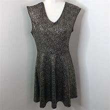 One Clothing Dresses | One Clothing Womens Dress Large Fit & Flare Black Silver Glitter Sleeveless Mini | Color: Black/Silver | Size: L