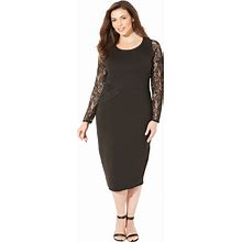 Plus Size Women's Curvy Collection Lace Ponte Dress By Catherines In Black (Size 3X)
