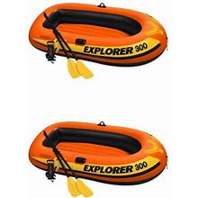 Intex Explorer 300 Compact Fishing 3 Person Raft Boat W/ Pump & Oars (2 Pack)