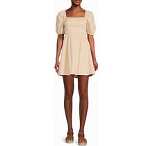 Copper Key Short Puff Sleeve Smocked Mini Dress, Womens, Juniors, M, Fawn - Dillard's Exclusive