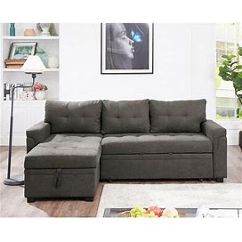 Reversible Modern Sectional Sofa Couch, Sleeper Sofa Bed With Storage Chaise, Pull Out Couch Bed For Living Room - Espresso,Velvet