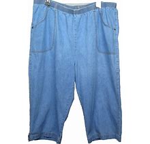 Haband Womens Blue Jean Cotton Cropped Capri Elastic Waist Pants Size