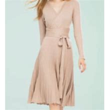 Stylewe Apricot Plain Casual Pleated Midi Dress | Color: Cream/Tan | Size: Xl