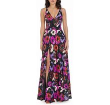 Dress The Population Alyssa Sequin Floral Sleeveless Gown In Black Multi At Nordstrom, Size Small