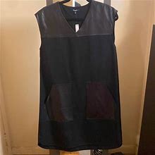 Madewell Dresses | Madewell Black Wool Dress With Leather Pockets Medium | Color: Black | Size: M