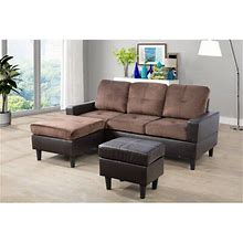 Brown Sectional - Latitude Run® Davidallen 78.5" Wide Reversible Sofa & Chaise W/ Ottoman Faux Leather/Microfiber/Microsuede | Wayfair
