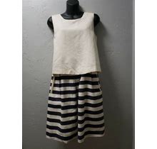 Hoss Intropia Dress Layered Size 38, 8 m Beige With Blue Stripes Cotton Linen