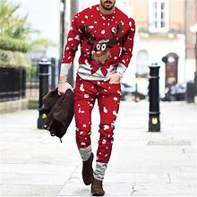 Men Christmas Tracksuit 2 Piece Sweatsuit Set Long Sleeve Pullover Athletic Suit
