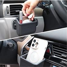 Car Air Vent Storage Bag Organizer Pocket Sunglass Holder Car Mount Phone Holder Coin Key Card Case Organizer With Hook- Black
