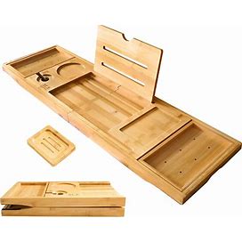 Xce Foldable Bathtub Tray Expandable To 105cm For Luxury Bath, Bath Tray For Bathtub (Bamboo)