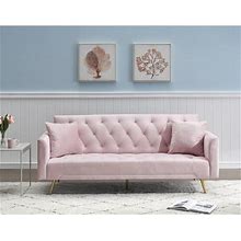 71 Convertible Sofa Bed With Adjustable Backrest Modern Velvet Daybed Chair With Solid Wood Frame And Gold Metal Legs Multifunctional Upholstered Folding Sofa Couch For Living Room Bedroom Pink