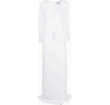 Ana Radu Floral-Applique V-Neck Dress - White