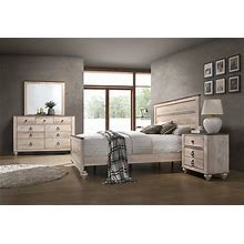 Roundhill Furniture Amerland Contemporary White Wash Finish 4-Piece Bedroom Set,