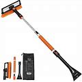 Astroai Ice Scraper And Extendable Snow Brush With Squeegee 3 in 1 Durable Snow Removal Telescoping Brush For Car Windshield 47.2" Anti-Scratch Snow Scraper With Foam Grip Work(Orange)
