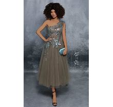Tarik Ediz - 96007 Sequined Asymmetric Tea Length A-Line Dress