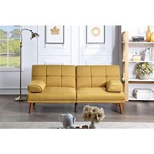 Mustard Polyfiber Adjustable Tufted Sofa Living Room Solid Wood Legs Comfort Couch
