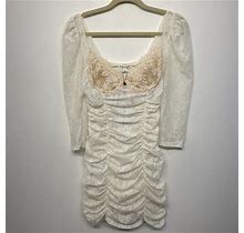 For Love & Lemons X Victoria Secret Harlow Lace Ruched Slip Mini Dress White S