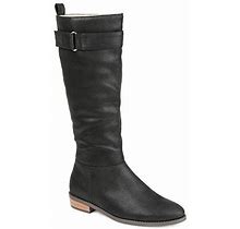 Journee Collection Womens Lelanni Wide Calf Stacked Heel Riding Boots | Black | Regular 6 | Boots Riding Boots | Comfort