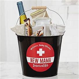 New Mom Survival Kit Personalized Black Metal Bucket