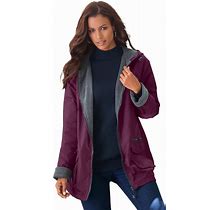 Roaman's Women's Plus Size Hooded All-Weather Jacket Fleece Lining Rain Coat - 6X, Dark Berry Purple