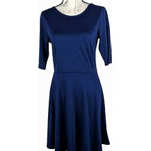 Forever 21 Womens Large A Line Knit Dress Blue Open Back Knee Length