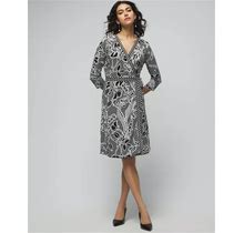 Women's 3/4 Sleeve Reversible Wrap Dress In Lacing L Black W/ Ecru Size 0 | White House Black Market