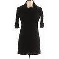 Takeout Casual Dress - Mini High Neck 3/4 Sleeves: Black Solid Dresses - Women's Size Large