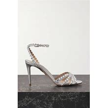 Aquazzura Tequila 85 Crystal-Embellished Metallic Leather Sandals - Women - Silver Sandals - IT41