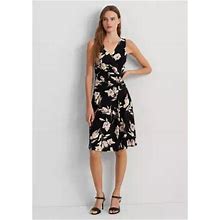Women's Lauren Ralph Lauren Floral Surplice Jersey Sleeveless Dress, Black, Blackk Size 8