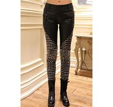 Heavy Metal Pants Clothings Stage New Celebrity Style Runway Studded Punk Rock Pants Spike Studded