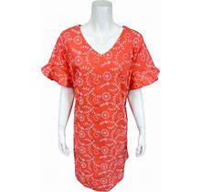 Isaac Mizrahi Women's Short Sleeves Cotton Eyelet Swing Dress Hot Coral 16 Size