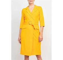 Sharagano Notched Collar 3/4 Sleeve Solid Belted Stretch Crepe Dress-APRICOT / 8