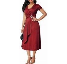 Pudcoco Womens V Neck Long Dress Formal Cocktail Party Evening Plus Size