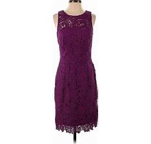 ML Monique Lhuillier Cocktail Dress - Sheath High Neck Sleeveless: Purple Print Dresses - Women's Size 2